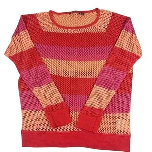 525 America Striped Mesh Open Knit Sweater Coral Pink Orange Size Large